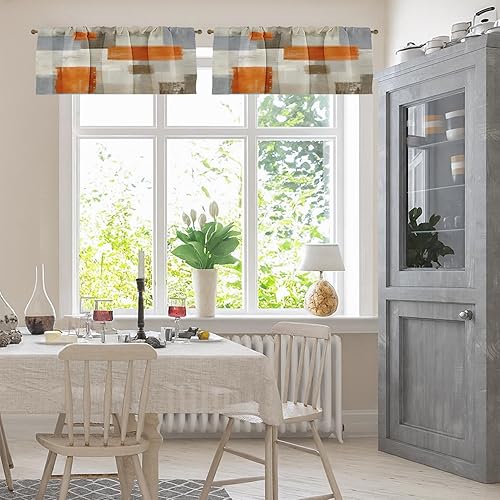 Miniatura 9 de Emvency Paquete de 2 cenefas para ventana, cortinas opacas de arte abstracto azul y gris, cortinas opacas ajustables para ventanas, sala de estar,