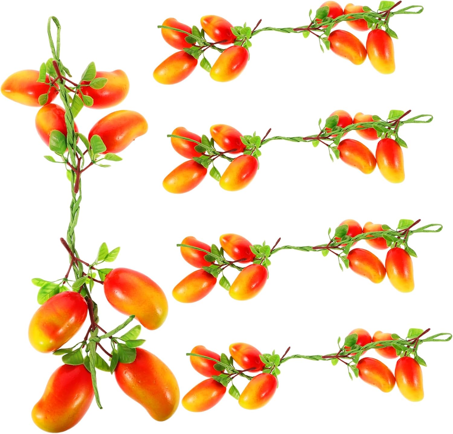 5pcs Artificial Mango Vine Decor Fruit Decoration Lifelike Fruit Simulation for Kitchen and Holiday Decor