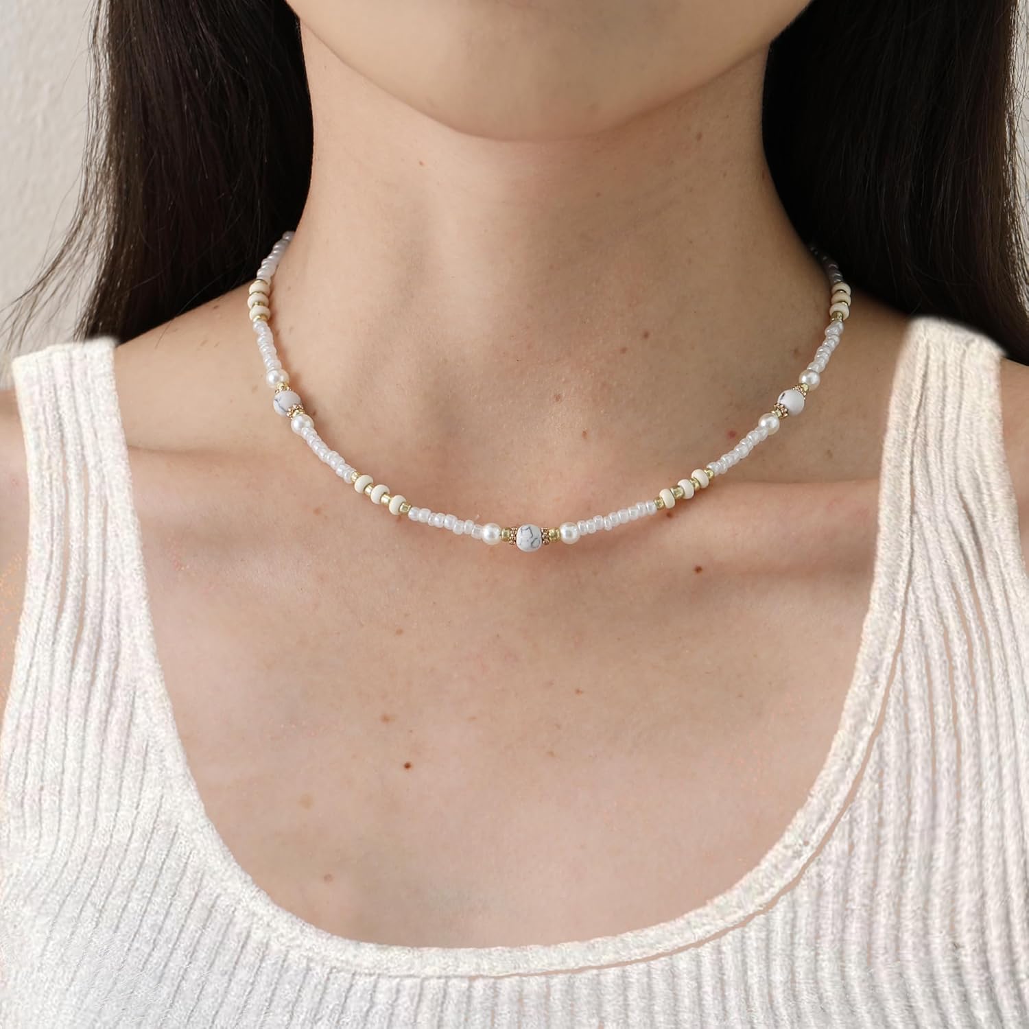 S.J JEWELRY Beaded Necklaces for Women Colorful Seed Bead Necklace Boho Necklaces for Women Beach Necklaces Summer Necklace Choker for Women Stainless Steel 18K Gold Plated - Image 3