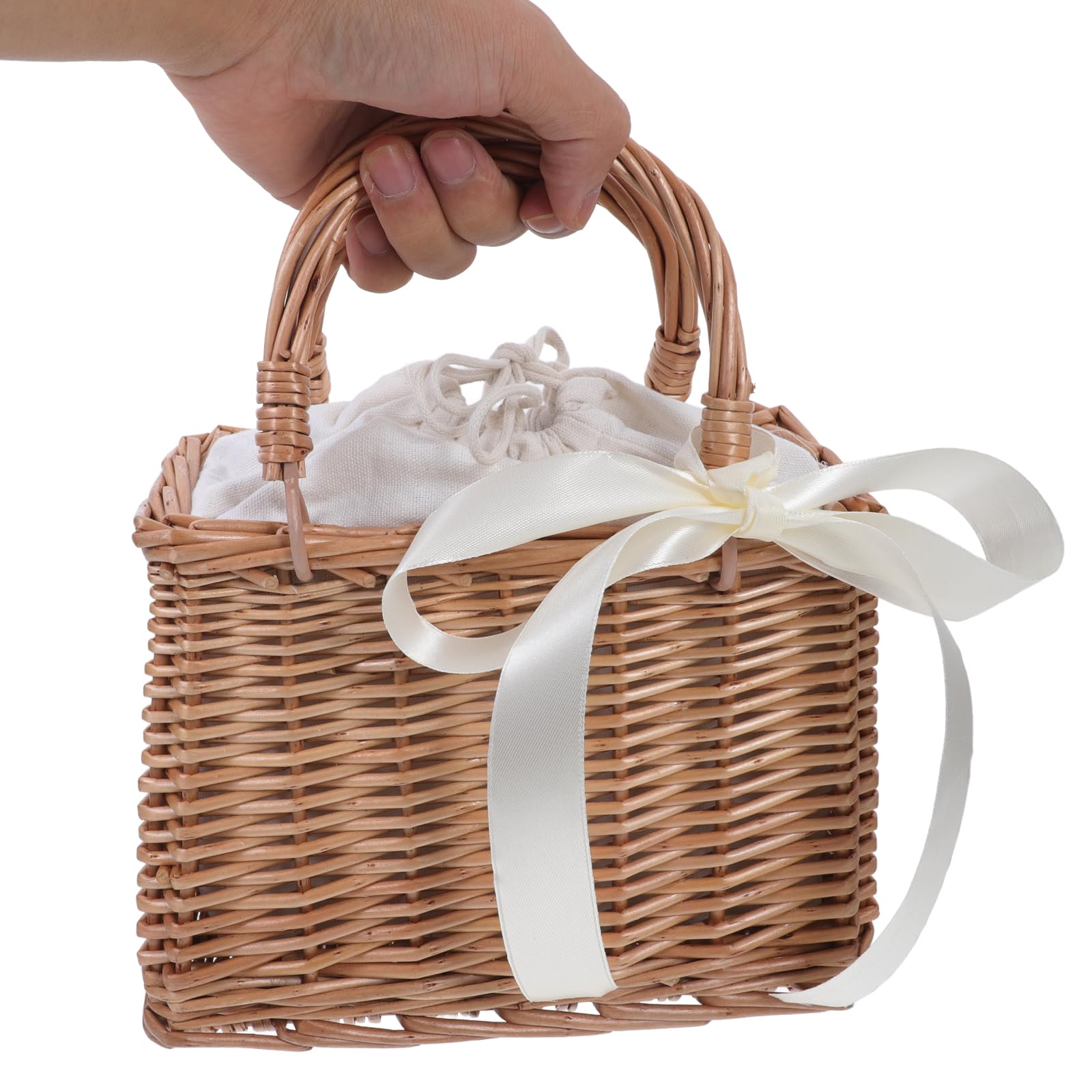 TEHAUX Weidenkorb, kleiner Rattankorb mit Griff, dekorative Aufbewahrung für Haus, Garten, Hochzeit, Weiß, 11. 02 x 8 66 x 4 183 cm