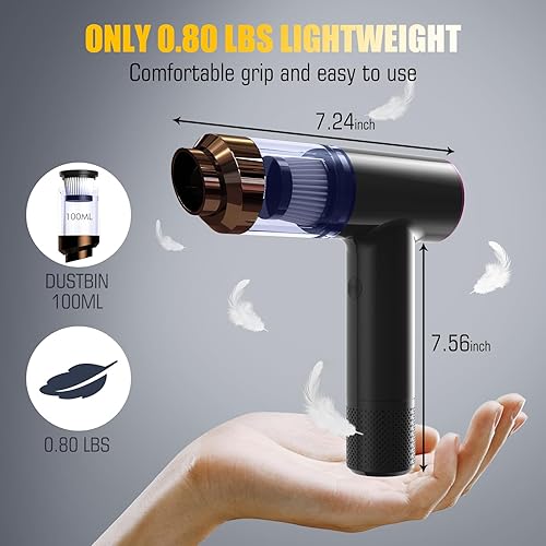 Miniatura 2 de Aspirador de mano inalámbrico para automóvil, portátil, recargable, mini engranaje dual (7500-12000Pa), potente succión para pelo de mascotas,