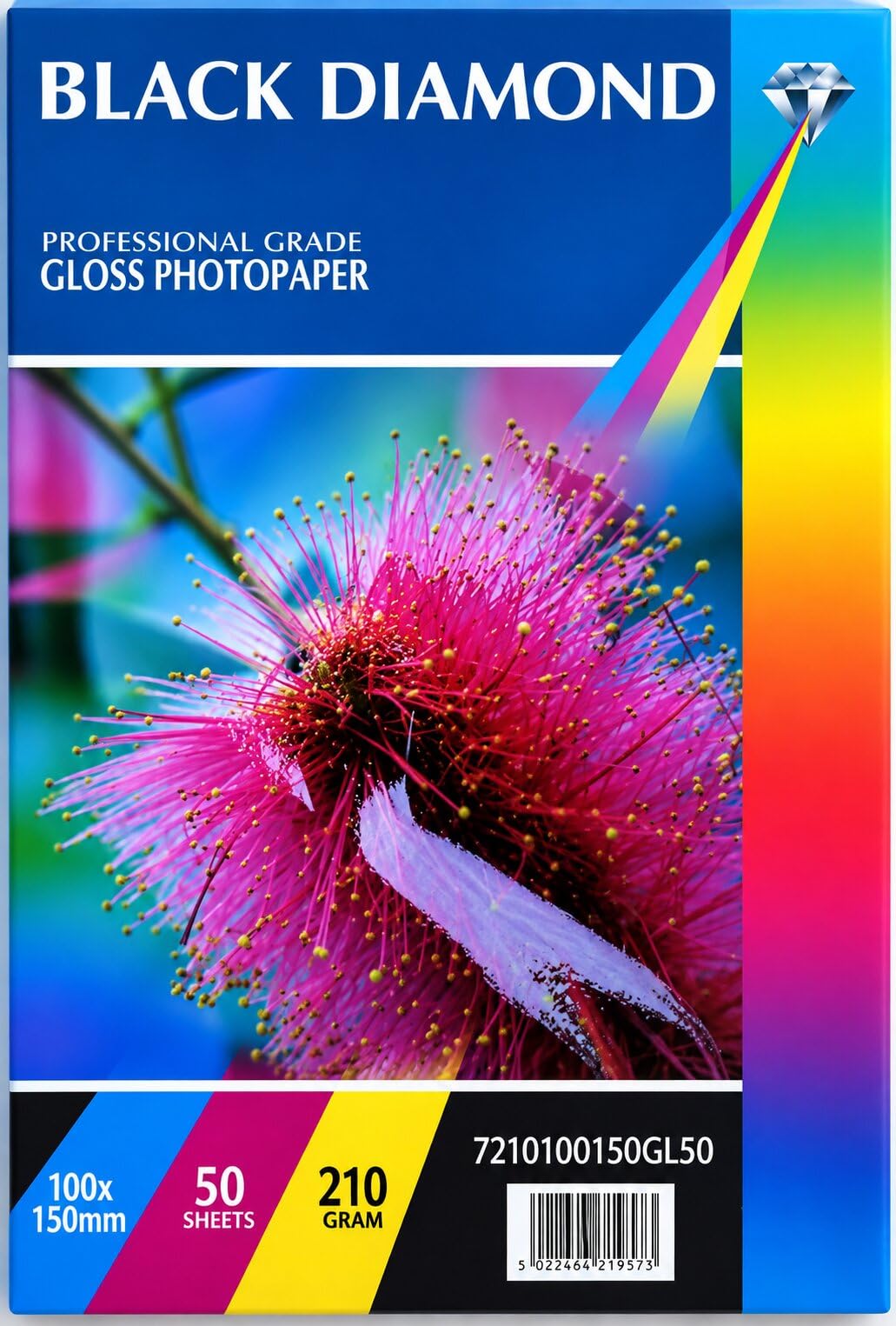 50 Sheets 6x4r (100mm x 150mm) 210gsm Black Diamond Gloss Photo Paper