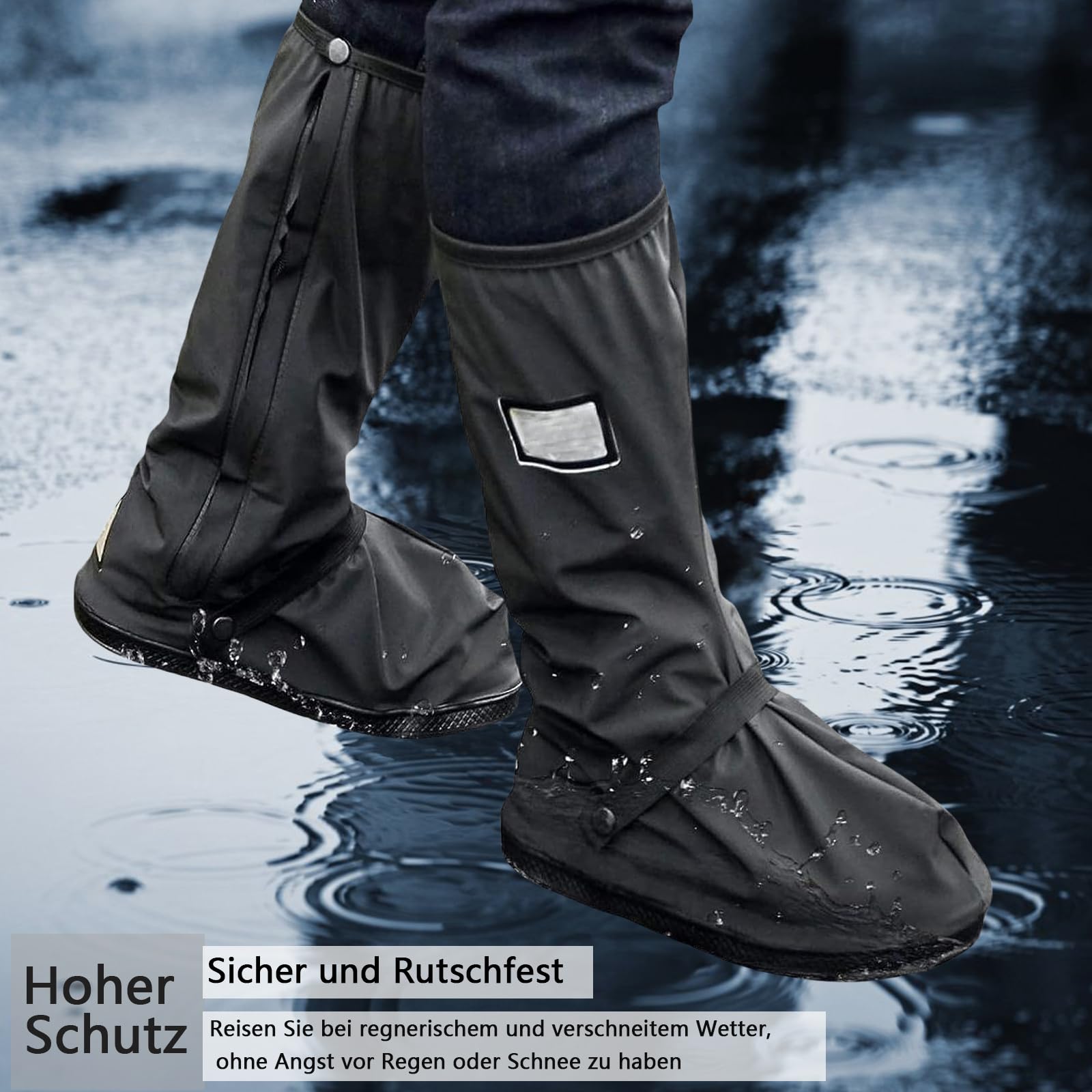 Amexo Cubrezapatos Impermeable, Cubre Zapatos Impermeable Lluvia Reutilizable Cubrecalzado Fundas de Lluvia para Zapatos con bandas reflectantes para Hombres Mujeres