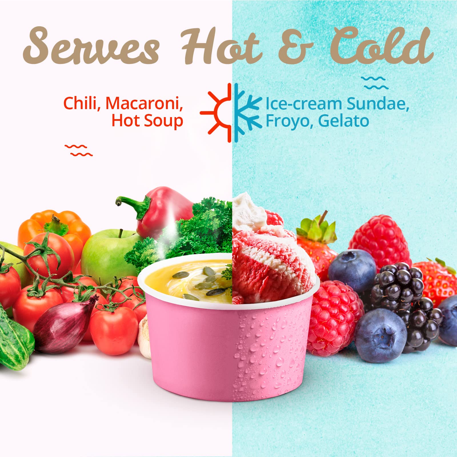 MATICAN Vasos de papel para helado, paquete de 50 cuencos de postre desechables de 5.5 onzas para bebidas calientes y frías, 5.5 onzas, 5 colores pastel