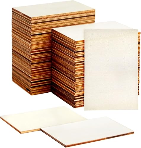 Paquete de 60 rectángulos de madera sin terminar para manualidades, piezas de madera de 2 x 3 para pintura, proyectos de bricolaje, decoraciones,