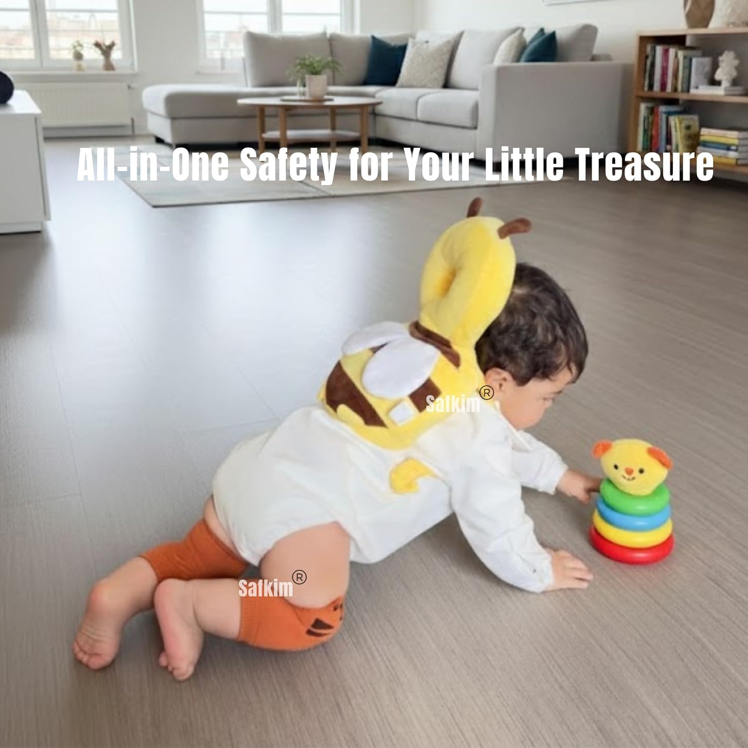 Baby Crawling Knee Pads Non-Slip,Infant Head Protection Backpack Anti-Fall, Cabinet Safety Locks – Complete Toddler Safety Set for Crawling -Walking Babies.