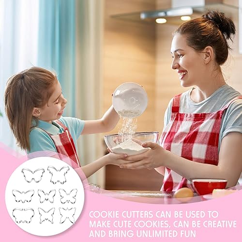 Miniatura 5 de Juego de 8 piezas de cortador de galletas de mariposa de acero inoxidable y 6 pines de agitación de azúcar para sándwich, chocolate, fondant,