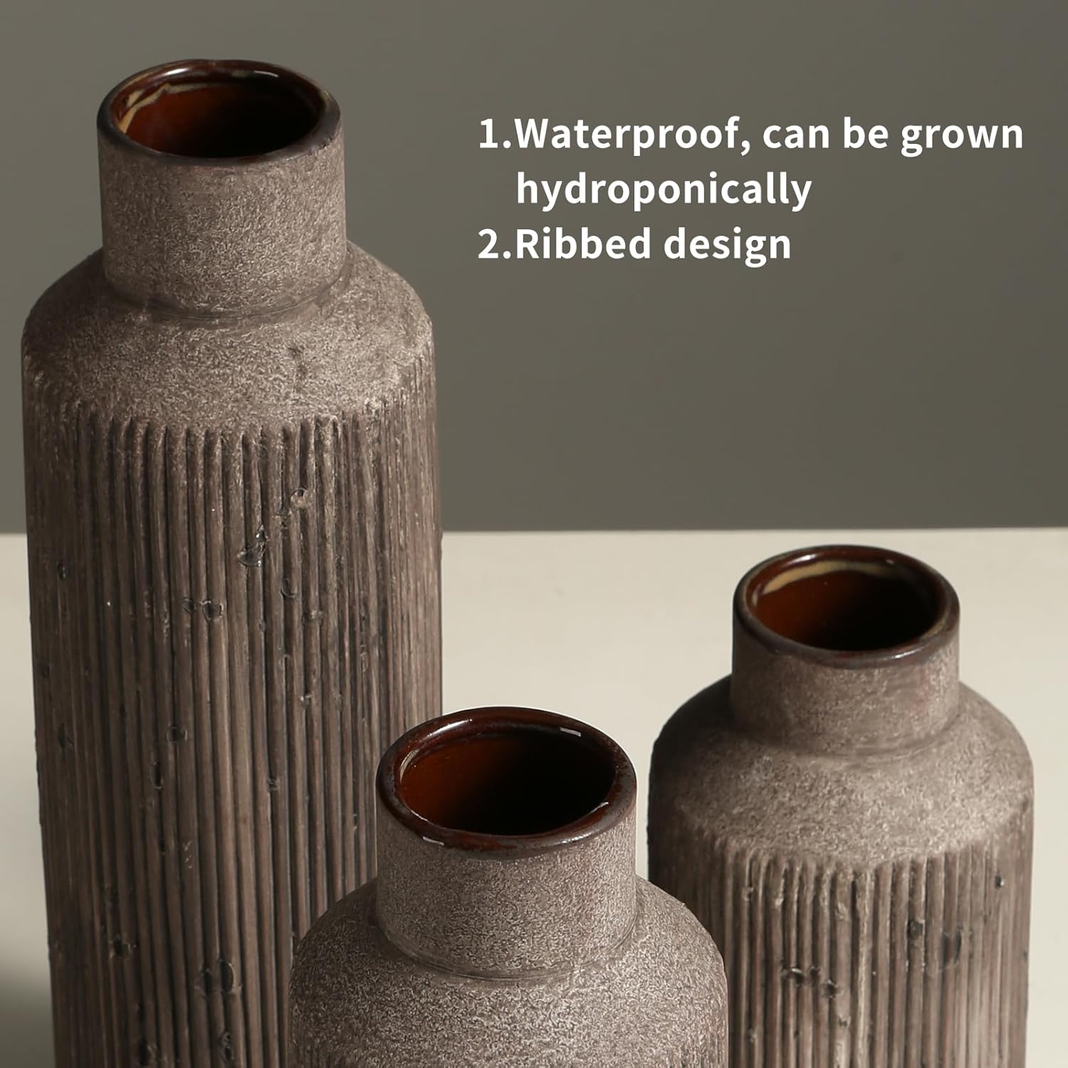 Farmhouse Vase for Home Decor, Ceramic vase Set of 3. Vintage Flower Vase Suitable for Home Decor, Living Room, Shelf Decor, Dining Table Decor. - Image 3