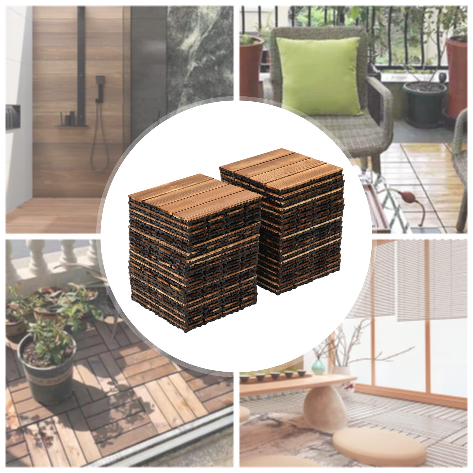Lot de 36 dalles de terrasse en bois d'acacia, mosaïque, bois d'acacia, dalles durables, pour terrasse, jardin, marron 30 x 30 cm