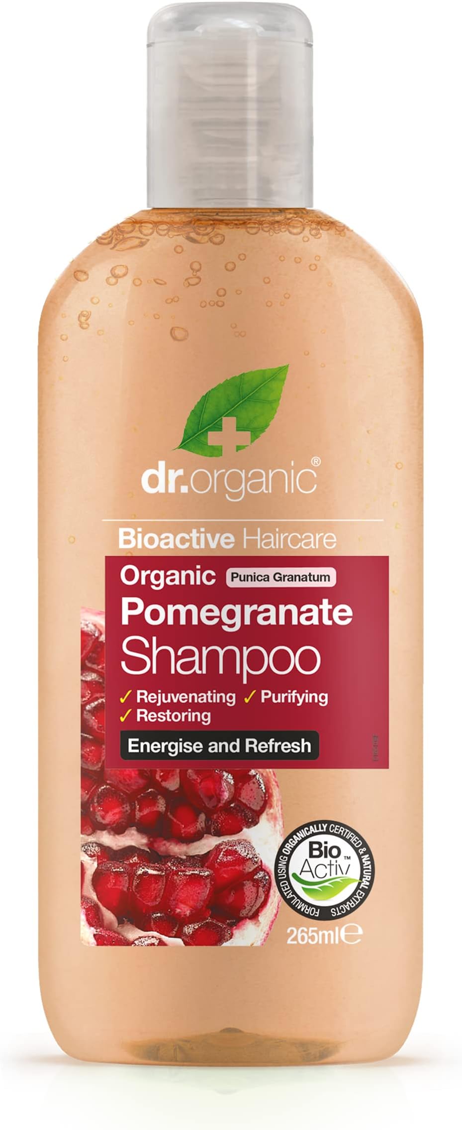 Dr Organic Pomegranate Shampoo, Fruity, Nourishing, Mens, Womens, Natural, Vegan, Cruelty-Free, Paraben & SLS-Free, Organic, 265ml