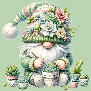 Gnome Succulents Stamped Cross Stitch Kits Cross Stitch Patterns,Dimensions Cross Stitch Kits Embroidery Kit Arts and Crafts for Beginners 13.7x13.7 inch