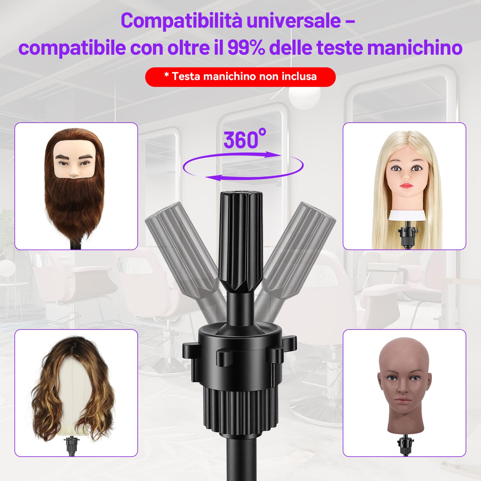 TwoWin Supporto per Testa di Manichino Regolabile 59-140 cm, 23,2-55 pollici Treppiede Regolabile, Supporto per Parrucche per Cosmetologia Parrucchiere Formazione