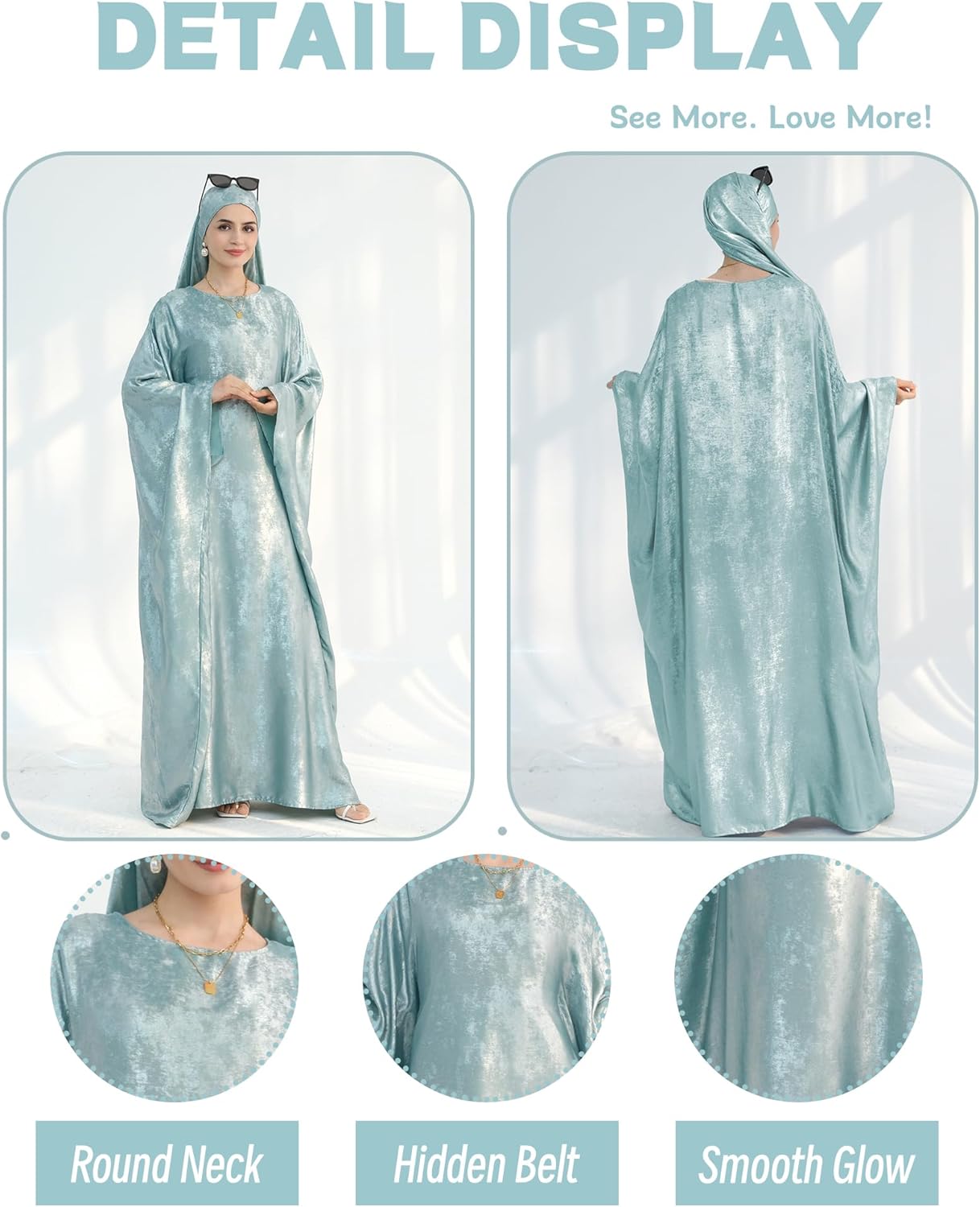 Luxury Dubai Style Abaya and Hijab Set, Breathable Modest Prayer Dress with Belt Loose Fit Muslim Robe - Image 2