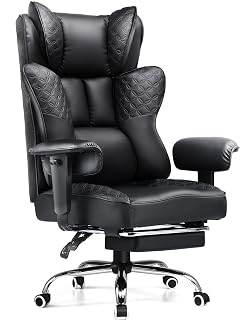GTPLAYER Big and Tall Office Chair 400LBS Wide Ergonomic Gaming Chair with Deluxe Embossing Designed Leather with Foot Rest,150°Reclining Adjustable Soft Armrests Pocket Spring Back Support and Pillow - Amazon product rated Grade A