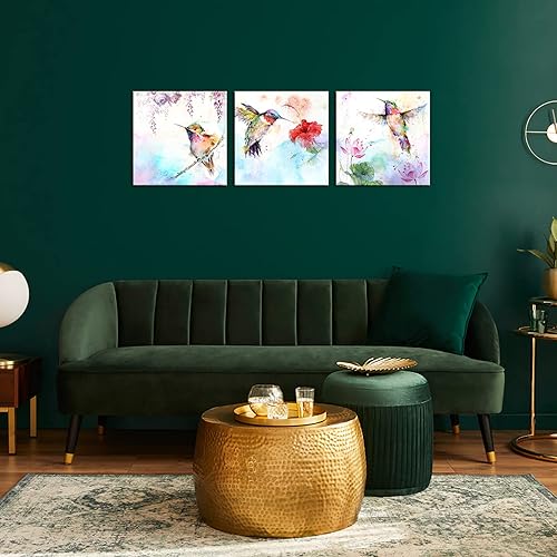 Miniatura 3 de Canvbay 3 piezas de arte abstracto de pájaros para pared, lienzo de acuarela, colibríes y pintura de flores, impresión artística en lienzo, póster