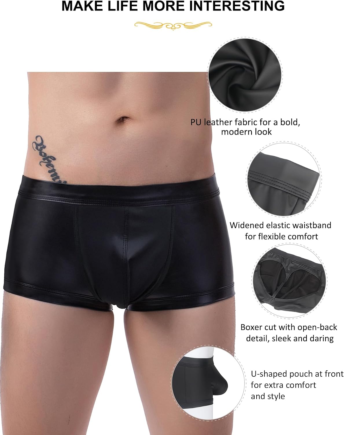 Mens Open Back Underwear Low Rise Boxer Briefs for Men Sexy Backless Bulge Trunks Underpants S-XL
