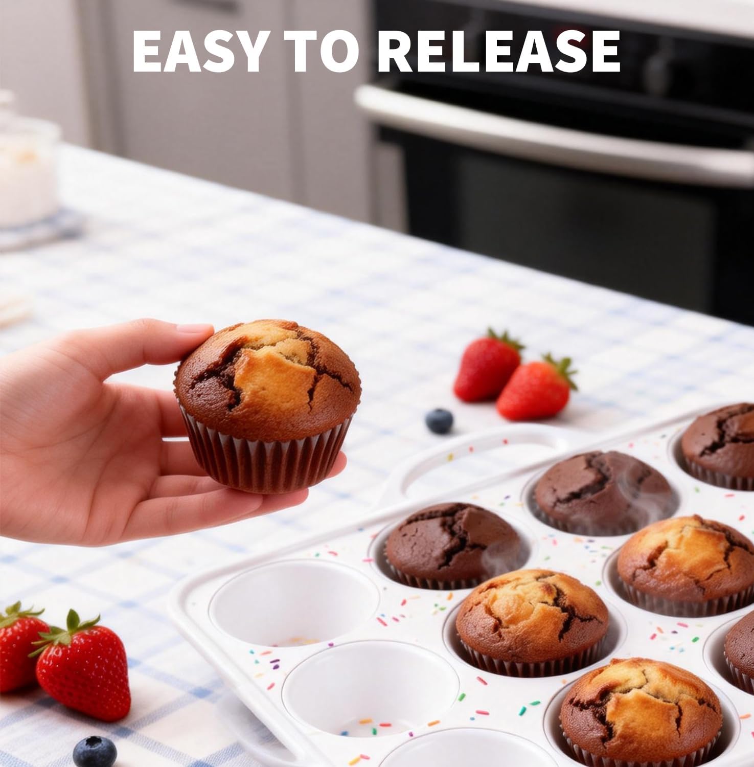 Silicone Muffin Pan, with Metal Reinforced Frame, Silicone Cupcake Pan Nonstick for Baking Homemade Muffins, Cupcakes, Egg Bites