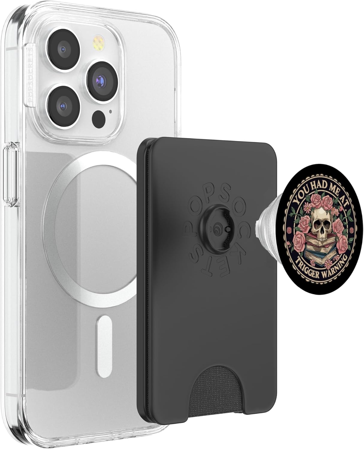 You Had Me at Trigger Warning Skeleton Book Reading Lover PopSockets PopWallet for MagSafe