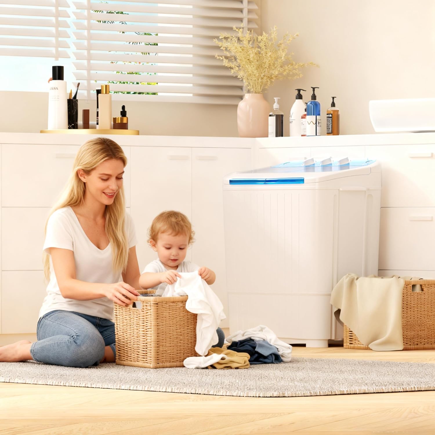 INTERGREAT Portable Washer and Dryer, 16 lbs Mini Small Washing Machine Combo with Spin Dryer, Compact Twin Tub Laundry Washer Machine for Apartments, Dorm, Rv, Camping, Blue