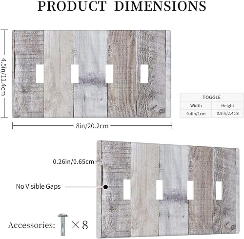 Miniatura 15 de Placa de pared dúplex de receptáculo de dispositivo de 1 gang de madera envejecida blanca gris con veta de tablón, cubierta de enchufe eléctrico de