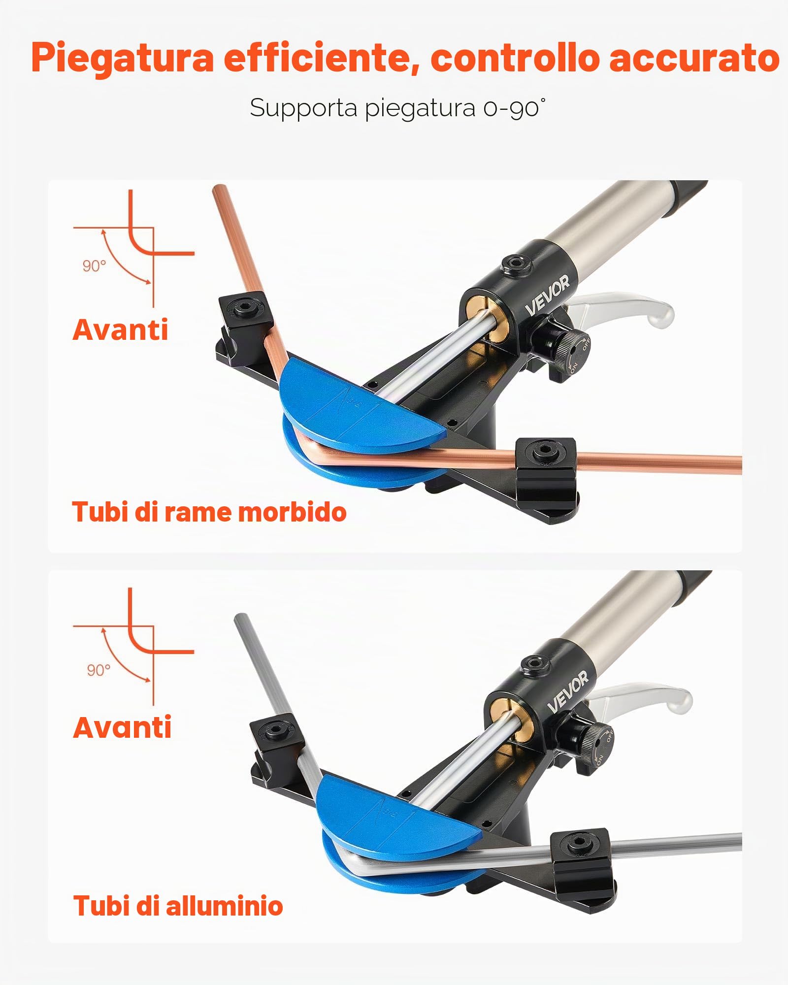 VEVOR Kit Piegatubi Idraulico per Tubi Pinza Idraulica per Piegtura di Tubi in Rame Alluminio Spessore 0,6-1,5 mm, Utensili per Piegatura di Tubi Angolo max. 90° Dimensioni 6-22 mm Riparazione