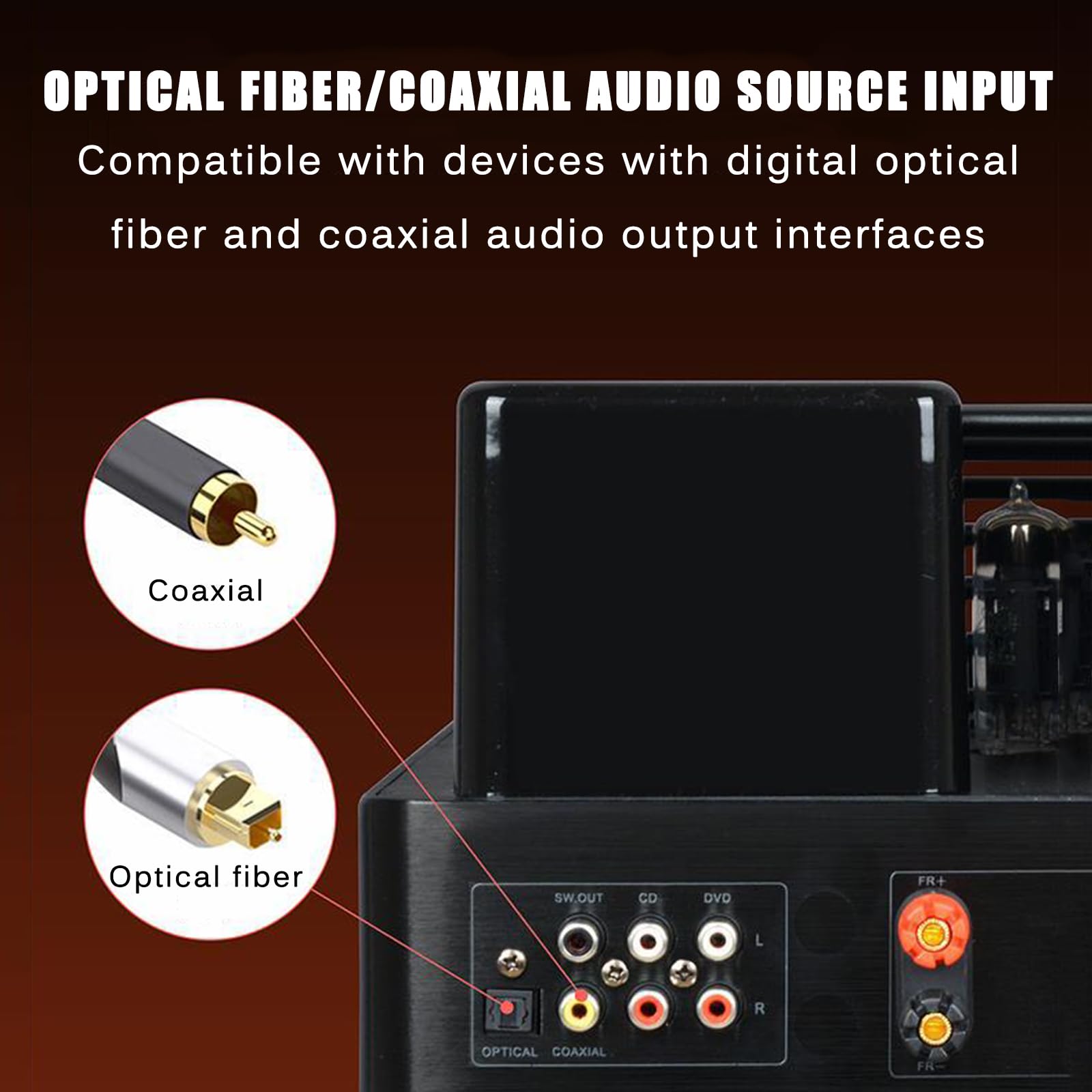 Amplificateur à Tube Hybride stéréo, récepteur stéréo pour cinéma Maison, entrée Source Audio Fibre Optique/coaxiale, Lecture USB sans Perte, pour Musique Audiophile, cinéma Maison et Jeux