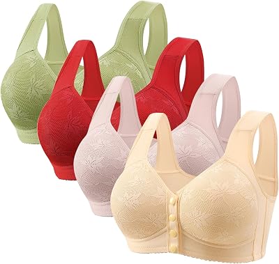 Lot de 4 Brassiere Femme sans Armature Soutien Gorge Fermeture Devant Soutien Gorge Push Up sous Vetements Feminins Sexy Brassière Anti Affaissement Soutiens-Gorge Comfit Respirant Bra Top 2026