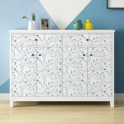 Miniatura 3 de Heroad Papel tapiz bohemio para despegar y pegar, papel tapiz de acuarela azul con hojas, papel de contacto azul claro, papel de contacto extraíble