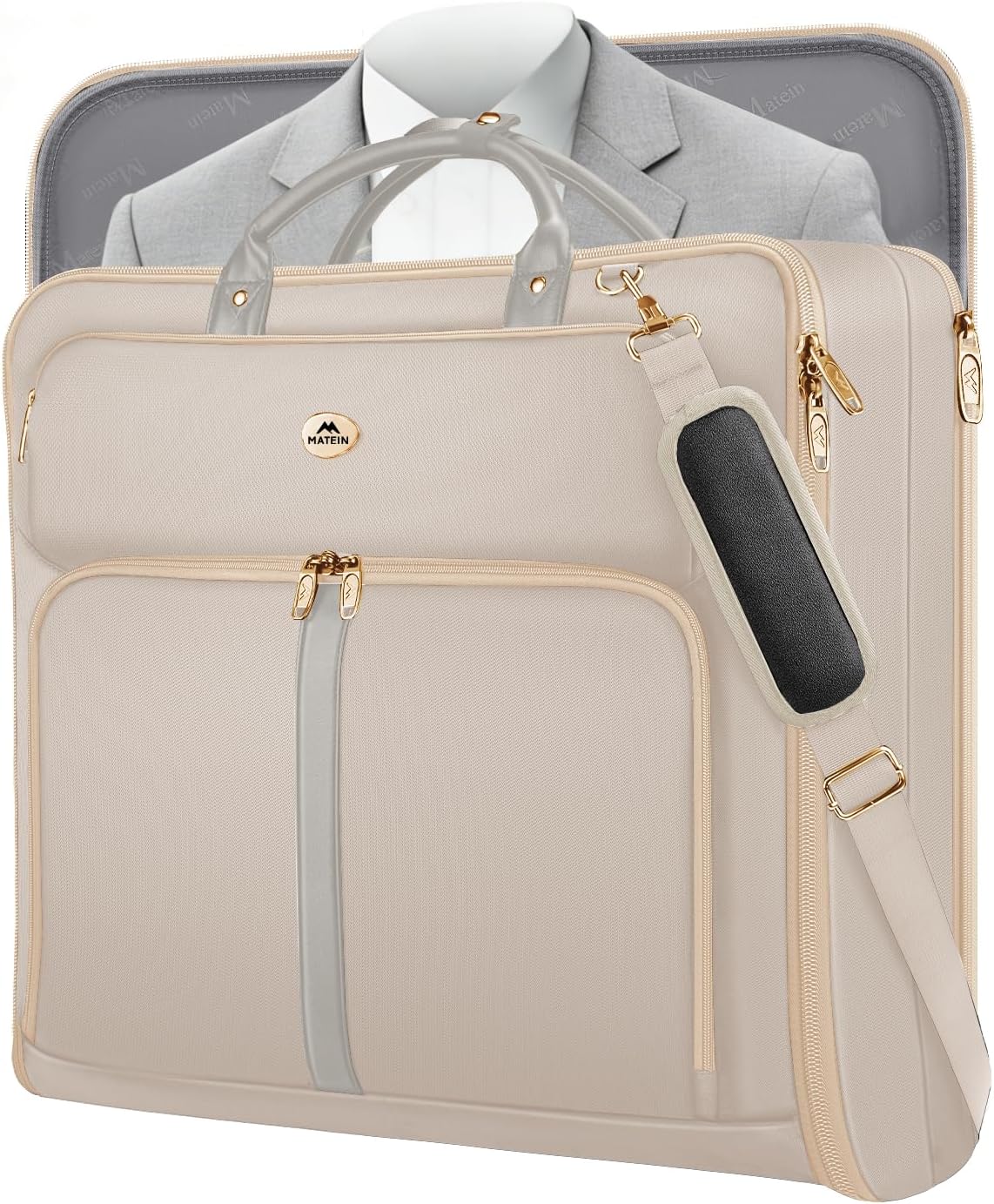MATEIN Garment Bags for Travel for Women, Large Garment Bags for Hanging Clothes Up to 7 Suits, Business Convertible Travel Suit Carrier with Strap, Foldable Suitcase Luggage Fit 17.3" laptop, Beige