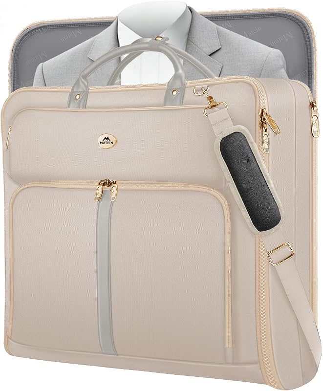 MATEIN Garment Bags for Travel for Women, Large Garment Bags Up to 7 Suits | For Hanging Clothes, Convertible Travel Suit Carrier, Foldable Suitcase Luggage, For Business, Fit 17.3" Laptop, Beige