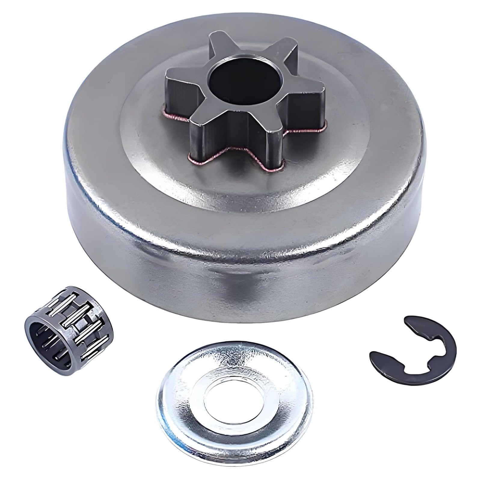 3/8" 6 Zähne Kettenrad für Stihl Motorsägen Modelle 017, 018, 021, 023, 025, MS170, MS180, MS210, MS230, MS250 - Inklusive Kupplung, Nadellager, Scheibe und Sprengring, Ersetzt Teil 1123 640 2005