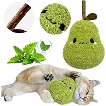 Cat Plush Toy [6000mg A+Natural Catnip & Silvervine] with Teething Stick Soft Catnip Toy for Kitten Chewing Carrying & Cuddling 1 Pack Pear Green