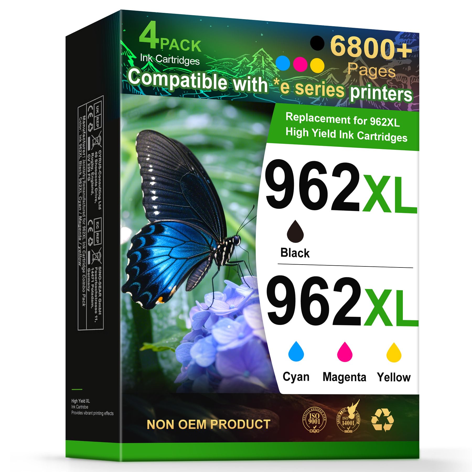 962XL Ink Cartridges Combo Pack Remanufactured for HP 962 Ink Work with *e Series Printers that Activated hp+ Service for HP OfficeJet Pro 9015e 9018e 9010 9025 9020 Series Office Printers (4 Pack)