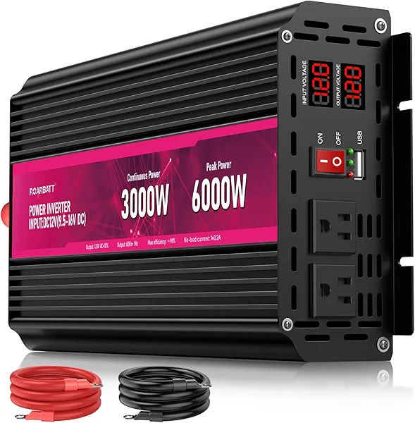 3000W Power Inverter,12V DC to AC 110V120V Peak Power 6000W with 2AC Outlets and 2.4USB Port,LCD Display Car Inverter for Outdoor Activities,Emergency
