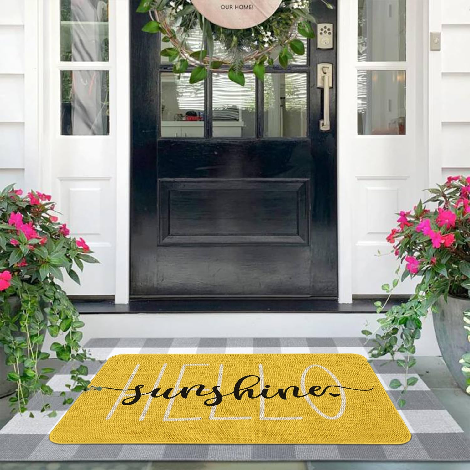 Spring Summer Welcome Door Mat 30x17 Inch Hello Sunshine Yellow Front Doormat Indoor Outdoor Entrance Floor Mats Non-Slip Washable Seasonal Spring Summer Home Decor Rugs