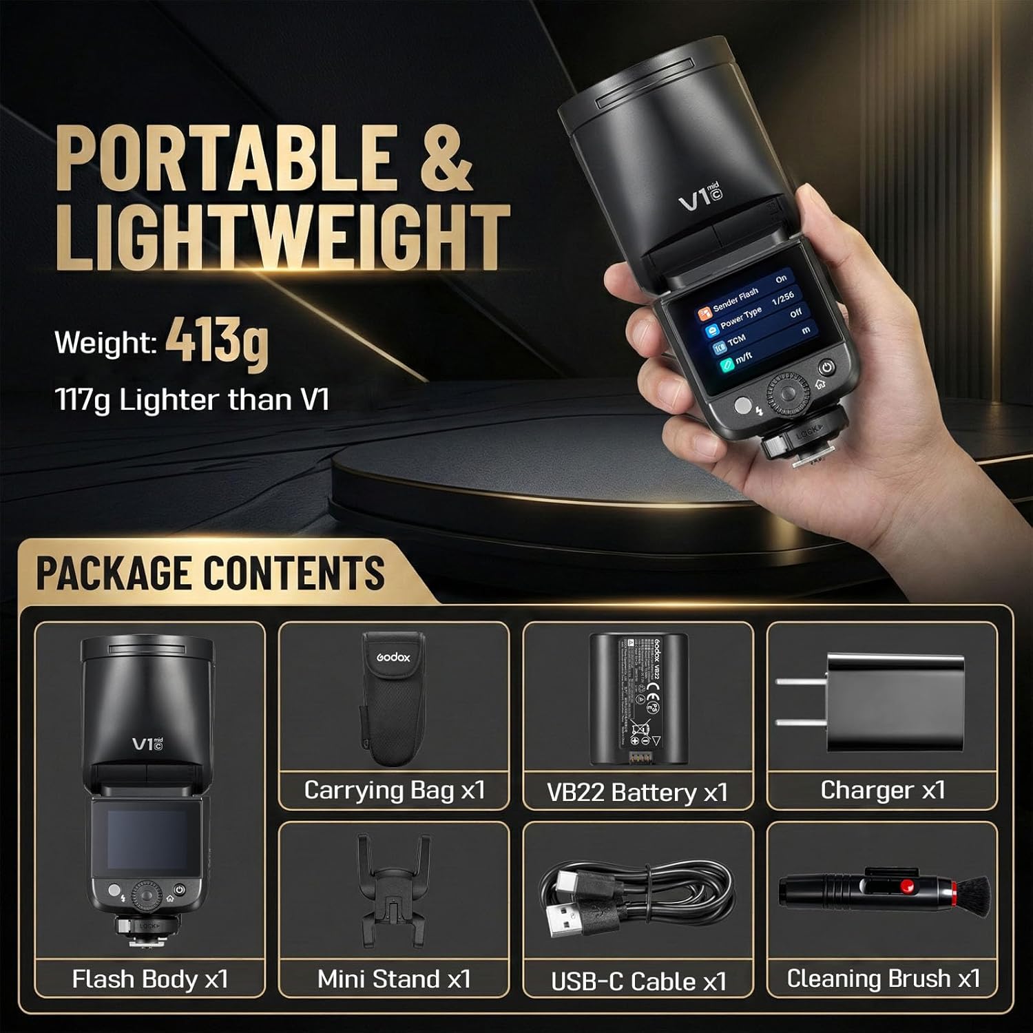 Godox V1 MID O Flash for Olympus for Panasonic, 55W Round Head Speedlite Touchscreen,650+Full Power Pops, 1.7s Recycle,TTL/HSS 1/8000s V1MID Lightweight Travel Flash for OM-1 OM-5 GH6 G9II Fits AK-R1