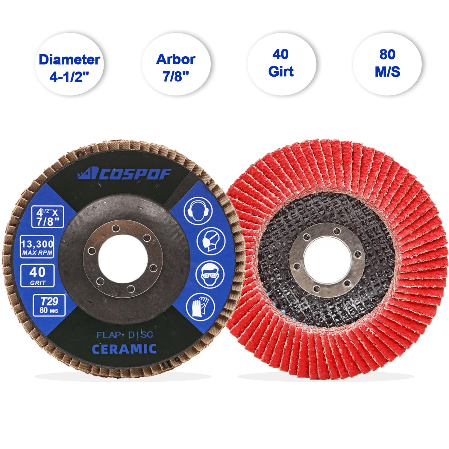 Flap Discs, Flap Wheels 40 Grit, Ceramic Grinding Discs 115mm, 4-1/2 x 7/8 Inch Work with Universal Angle Grinders, Suitable for Metal Sanding Grinding and Conditioning, Type29, 10 Pack.