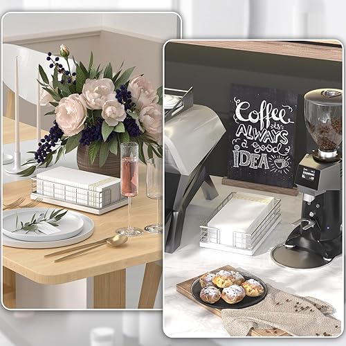 Vista 151 de Wican Bandeja para toallas de invitados para baño, soporte de servilletas de roble y hierro para tocador, mesa de comedor, cesta de madera