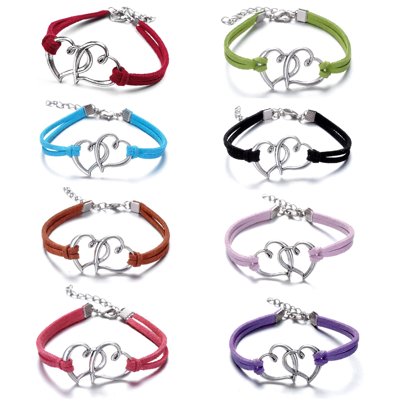 Doppel Herzen Freundschaft Armbänder,8 Stück Handgemacht Geflochten Mädchen Armband Verstellbar Damen Freundschaftsarmband Handgefertigt Armschmuck für Beste Freunde Schwestern Teen Kinder