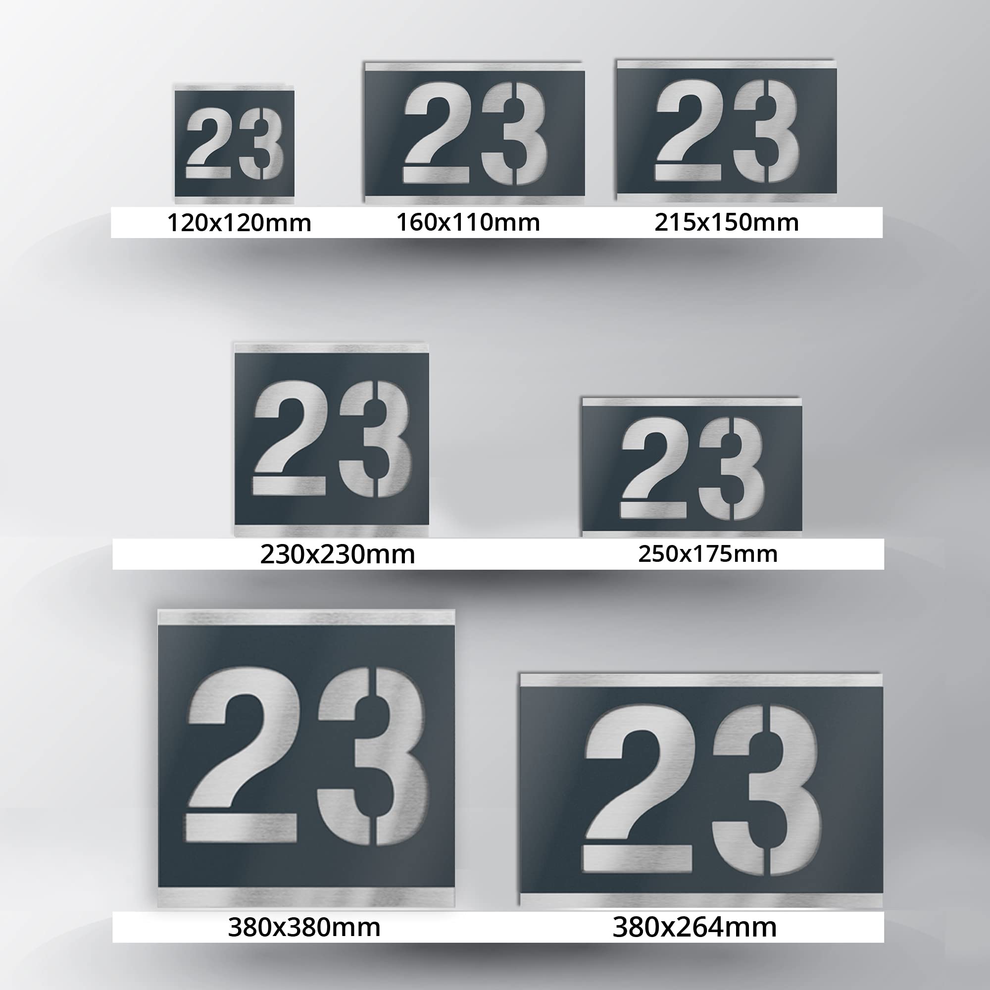 placa número para casa exterior – 160x110 mm, antracita RAL 7016, acero inoxidable V2A (AISI 304), personalizable