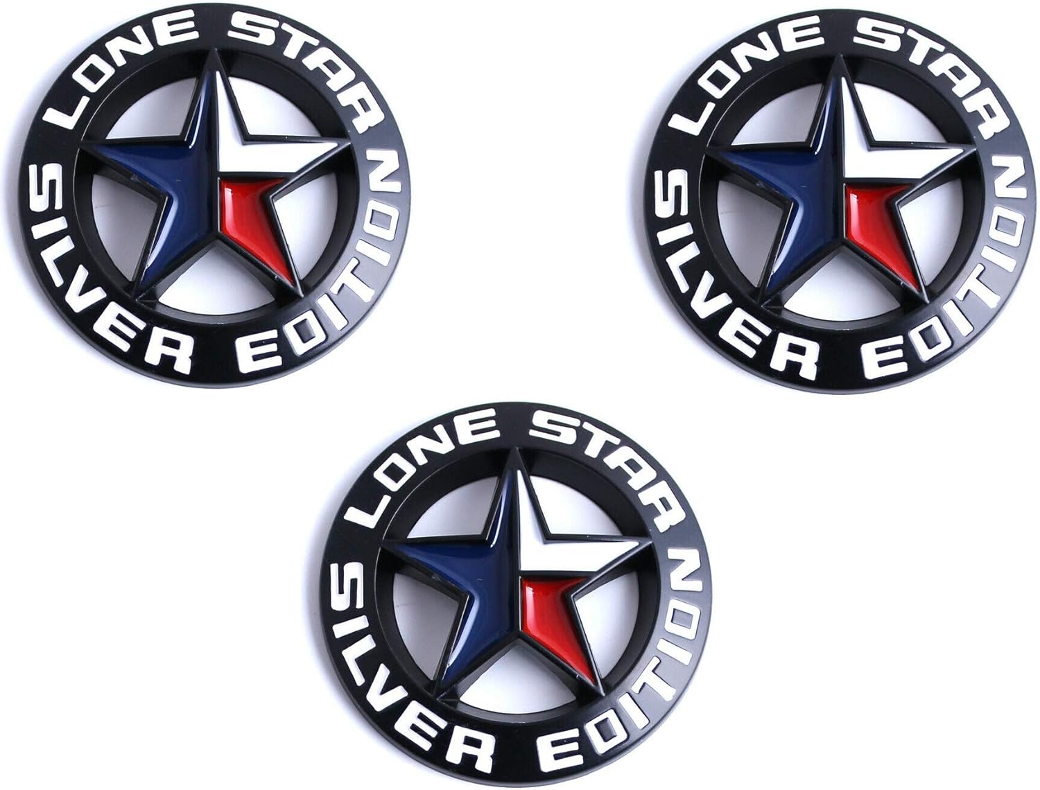 Muzzys (Set of Three) -Black- Lone Star Silver Edition Texas Emblem Decal Longhorn Badge Universal StickOn FITS Chevy Silverado Suburban Tahoe Sierra F150 Ranger F-150 Ram Titan Truck Door Tailgate
