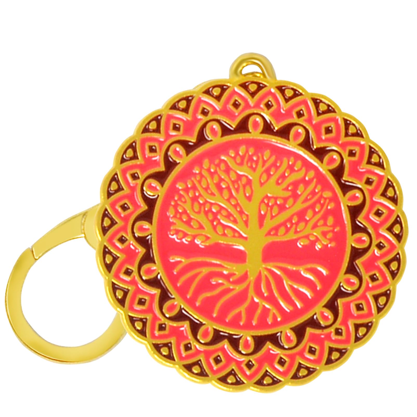 Juanxian Feng Shui 2024 Rose Red Life Tree Round Card Buckle Tree of Life Keychain To Boost Reducing Energy w5477