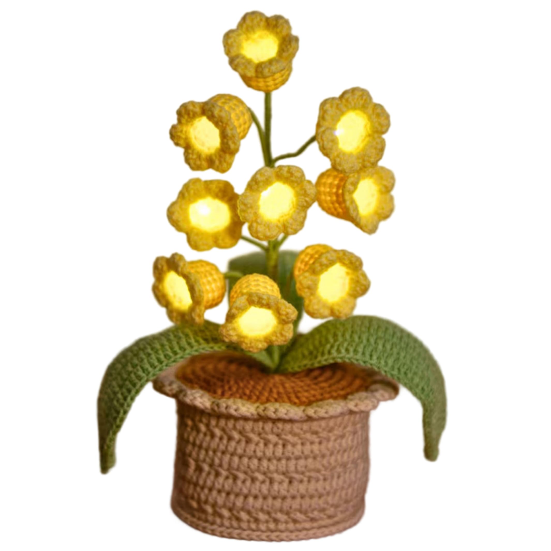 Sjfbebsy Crocheted Flowers with Led String, 9-Head Lily of The Valley Lamp Crocheted Handcrafted Flower Light Yellow, Flower Lamp