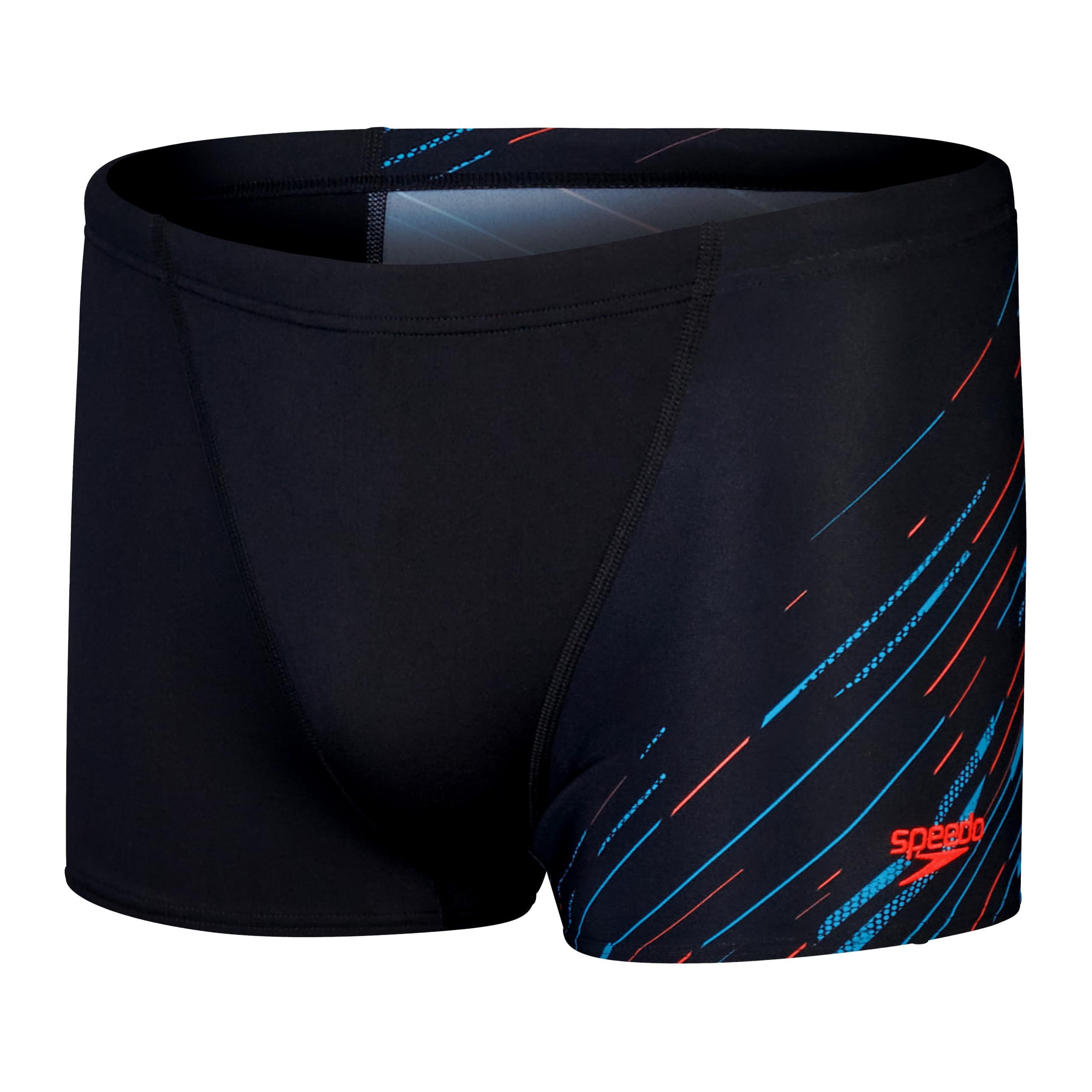 Speedo Men's Hyperboom V-Cut Aquashort | Quick Drying | Training | Fitness | Chlorine Resistant, Black/Picton Blue/Siren Red, 6