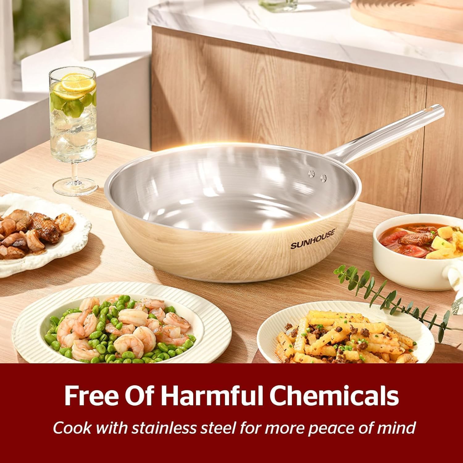 Sunhouse 10 Inch Tri-Ply Stainless Steel Frying Pan, Whole-Clad No Coatings Skillet with Stay-cool Handle for Cooking, Durable & Oven Safe to 500°F, Dishwasher Safe, Compatible with All Cooktops - Image 9