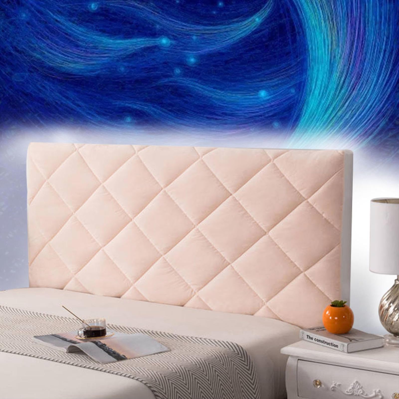 Bed Headboard Slipcover Single Velvet Headboard Cover Double Bed Upholstered Stretch Dustproof Protective Cover Single Double Queen Wooden/Leather Headboard,pink-190cm