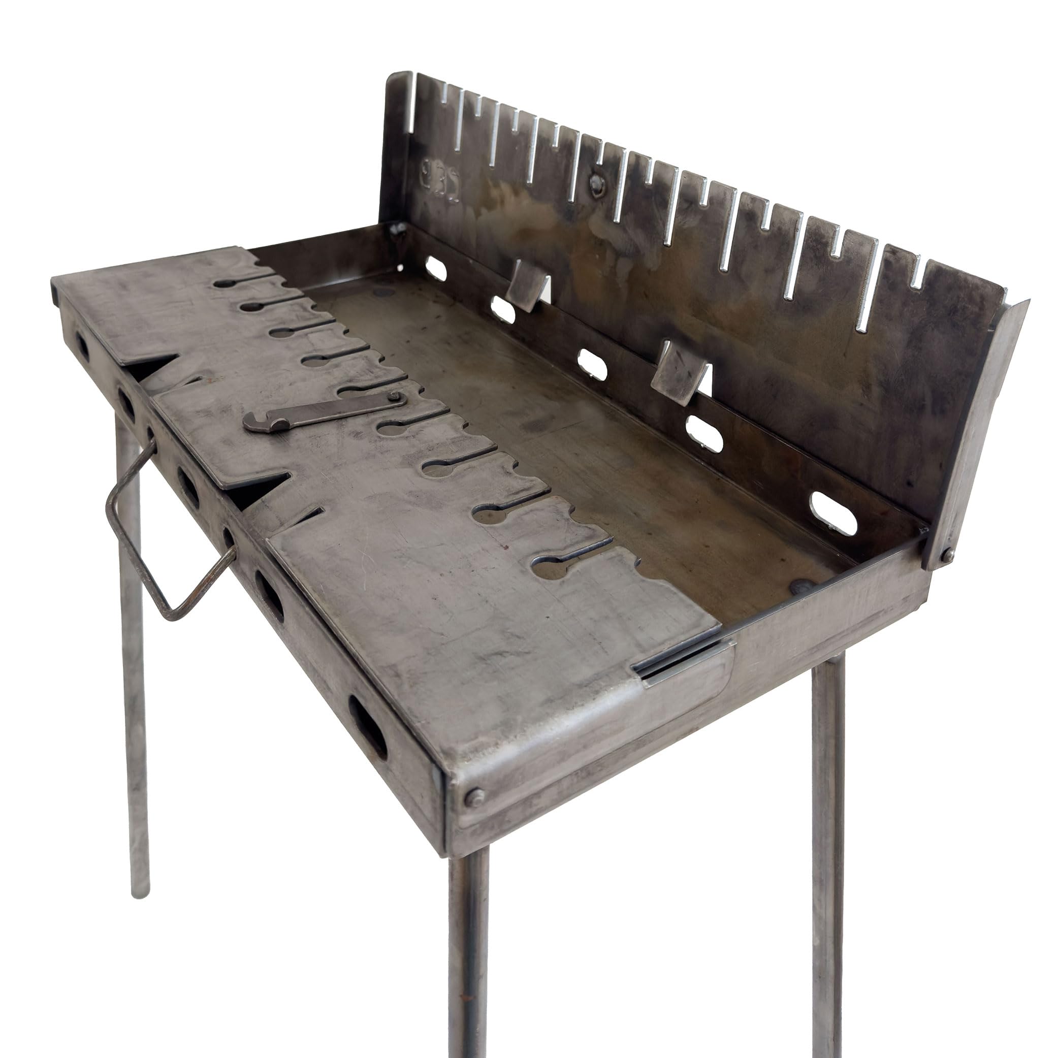 Faltbarer Schaschlikgrill „Verstärkt“ für 10 Spieße – Holzkohlegrill aus 3 mm Stahl, kompakt als Koffer faltbar, stabile Bauweise, ideal für Garten, Camping & Picknick