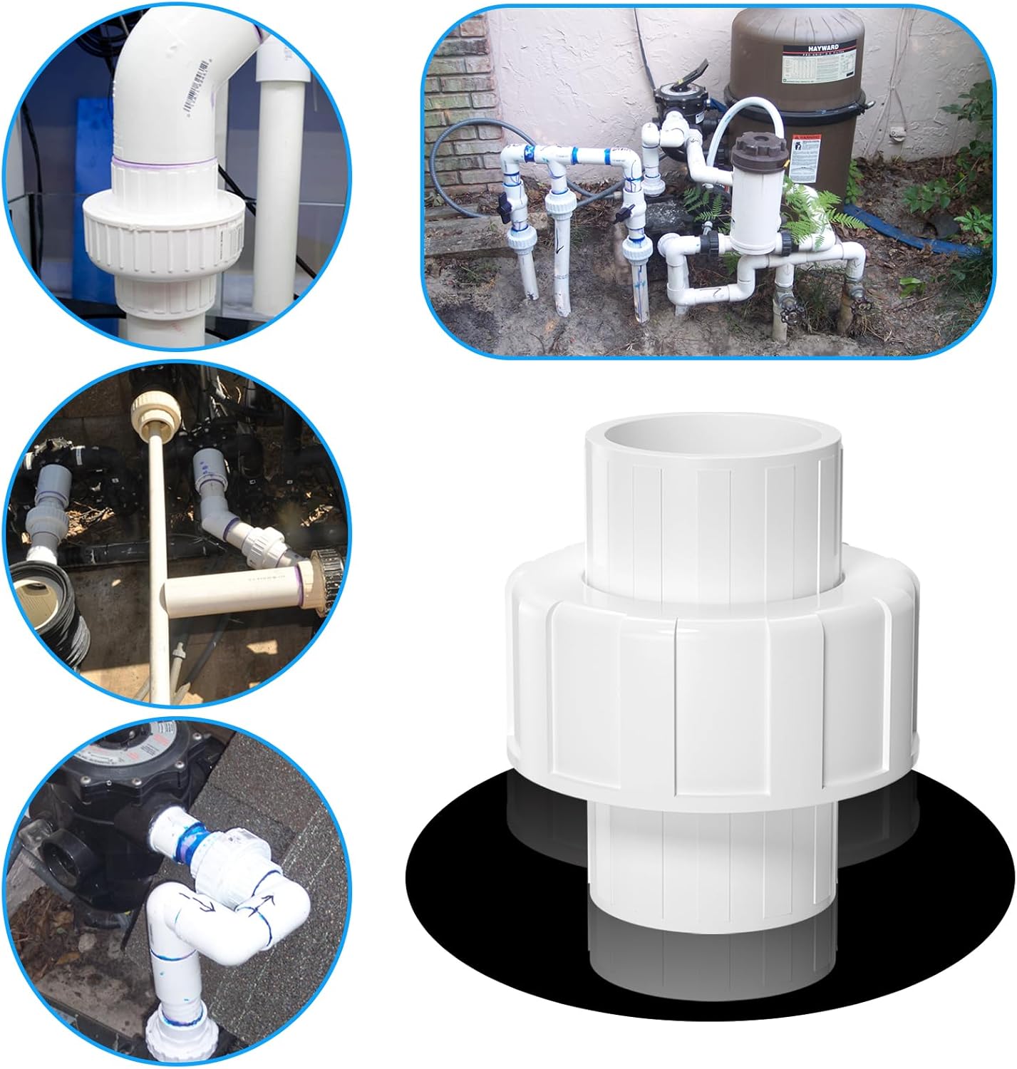 8PCS PVC Union Coupling 3/4Inch, Furniture Grade PVC Union Pipe Fittings with EPDM O-Ring, Schedule 40 White Slip Coupling Adapter for Irrigation, Pool & Spa System, indoor Plumbing Project