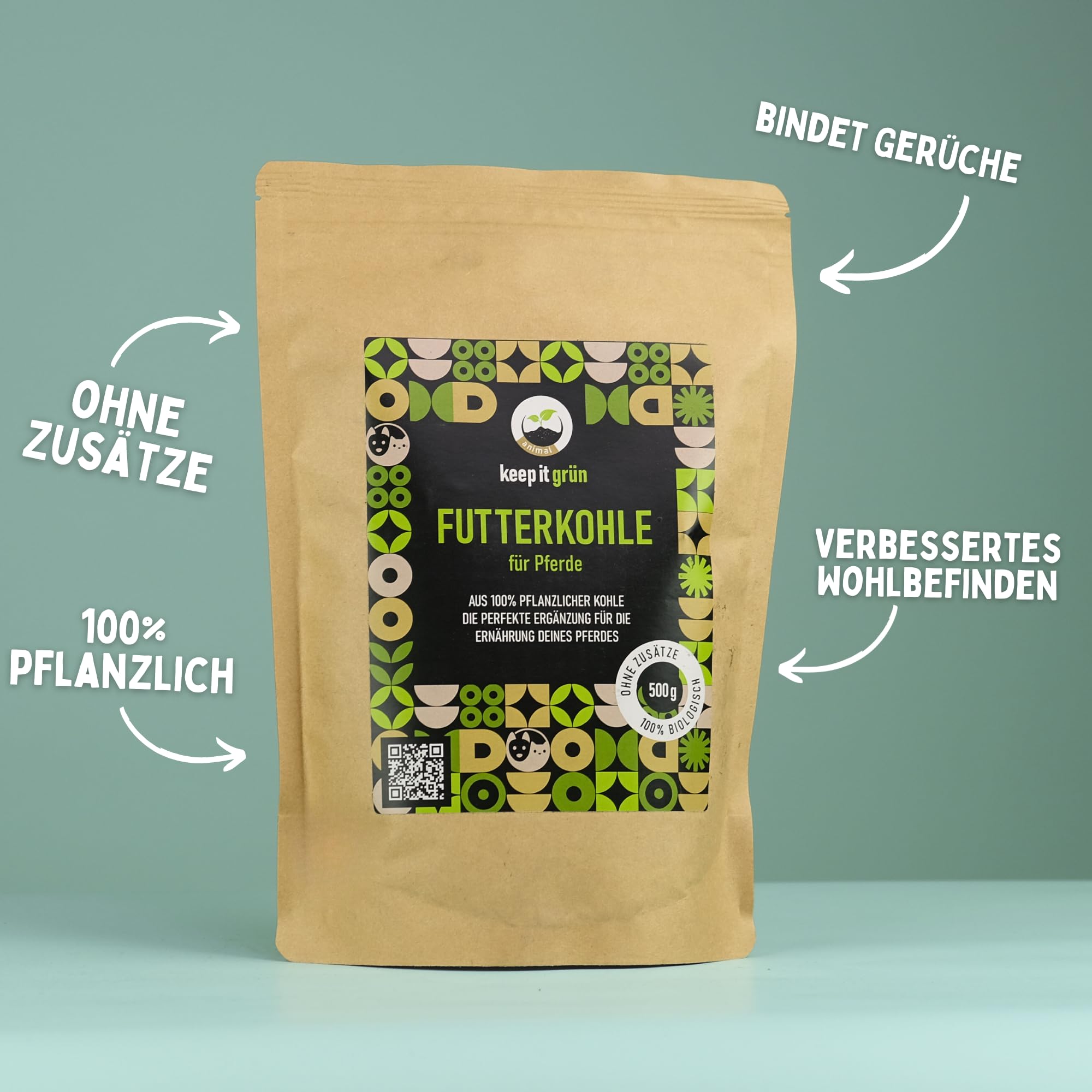 Futterkohle für Pferde 2kg – Premium Kohlegranulat, pflanzlich & naturbelassen, staubarm & geruchsneutral