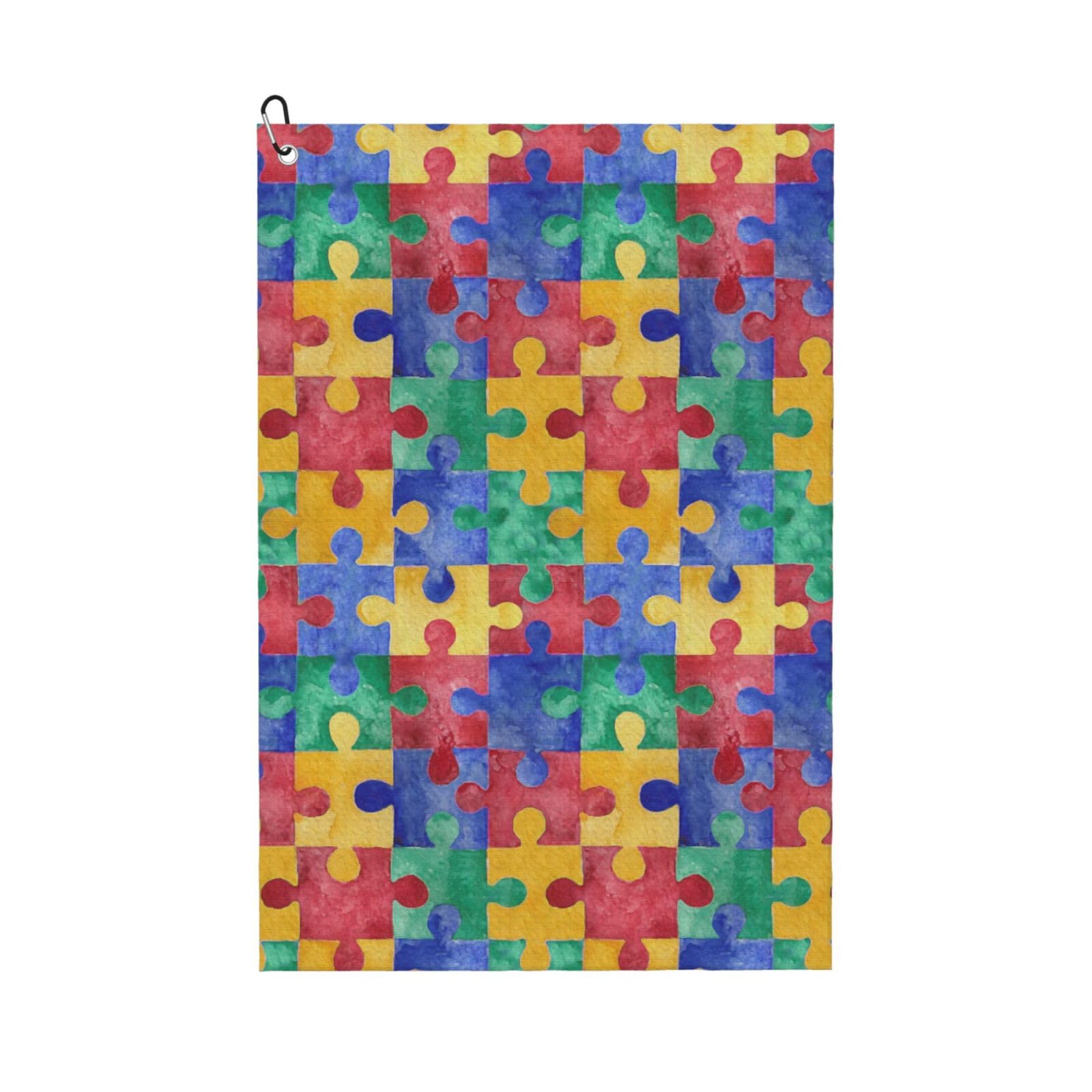 Smazdfxx Autism Watercolor Puzzle Golf Towel 24" X 16" Waffle Pattern Golf Towel With Carabiner